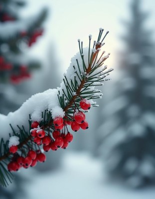 Red berries on a snowy branch