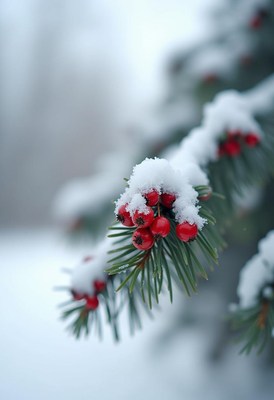 Red berries on a snowy branch