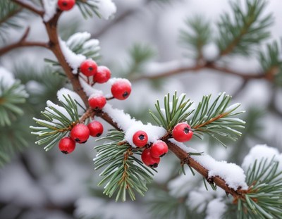 Red berries on a snow-covered branch