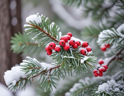 Red berries on a snow-covered branch
