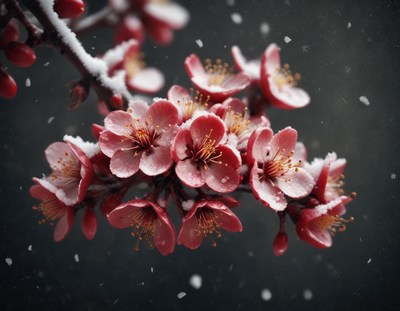 Pink blossoms dusted with snow