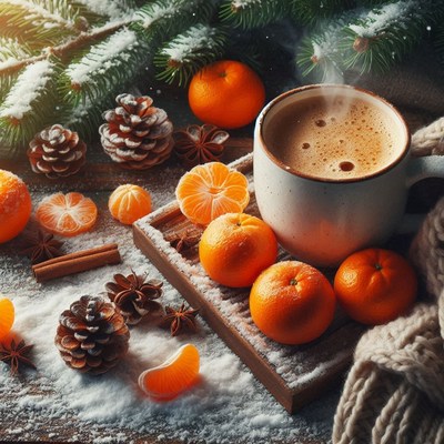 A warm cup of coffee on a snowy day