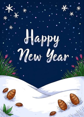 Happy new year in a snowy landscape