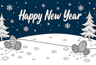 Happy new year from a snowy landscape