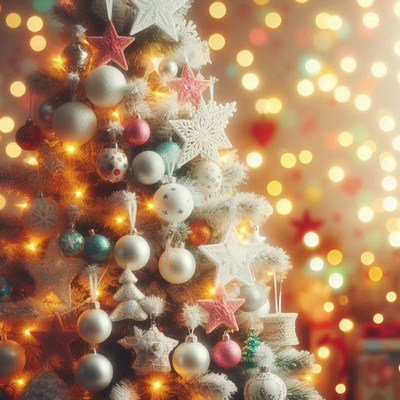 A decorated christmas tree with twinkling lights