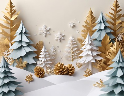 Paper trees in a snowy winter forest