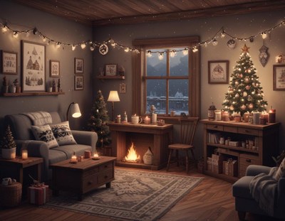 A cozy living room decorated for christmas
