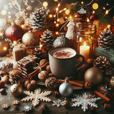 A warm cup of cocoa on a winter night