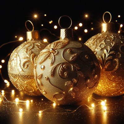 Golden christmas ornaments with lights