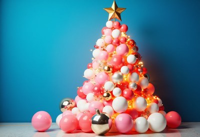 Pink, white, and gold balloon christmas tree