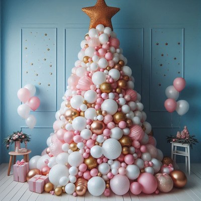 Pink, white, and gold balloon christmas tree