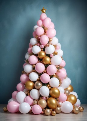 Pink, white, and gold balloon christmas tree