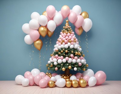 Pink and gold balloon tree with pastel ornaments