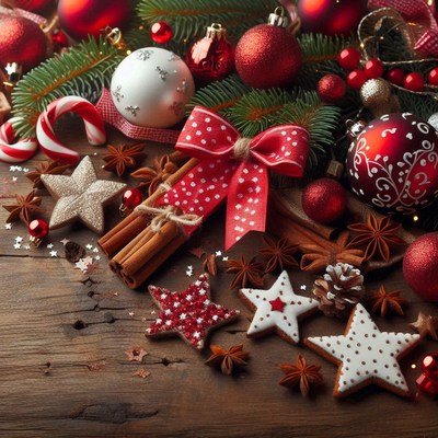 Festive christmas decor with cookies and ornaments