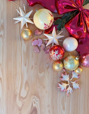 Christmas ornaments on a wooden table