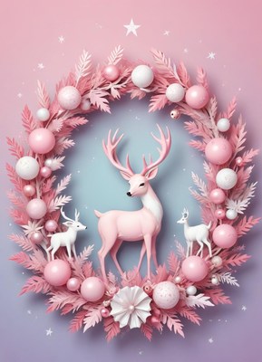 Pink deer in a pink wreath with a star