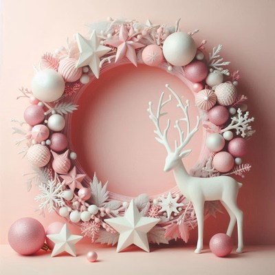 A pink christmas wreath with a white deer