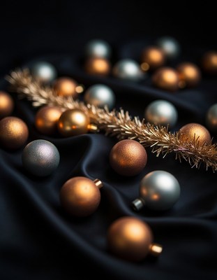 Gold and silver ornaments on black fabric
