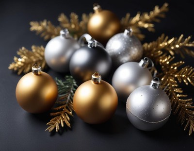 Gold and silver ornaments on a black background