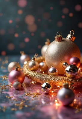 Sparkling ornaments on a festive wreath