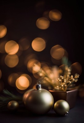 A gold ornament sits in front of a bokeh backdrop