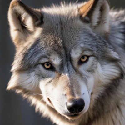A wolf stares intensely at the camera