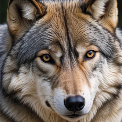 A wolf stares intently at the camera