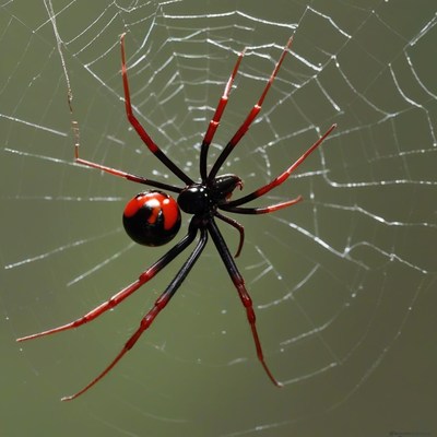 A red and black spider sits in its web