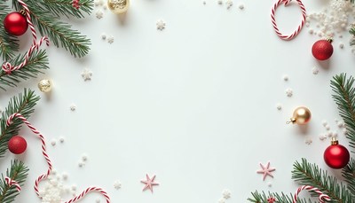 Christmas ornaments and pine branches on a white background