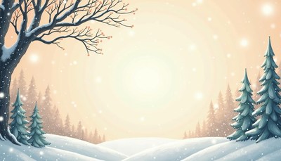 A snowy forest with a large tree in the foreground