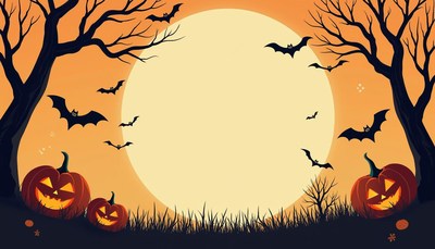 A full moon hangs over a spooky forest on halloween night