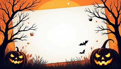 Two jack-o'-lanterns in a spooky tree frame