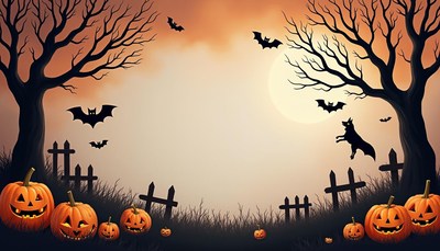 Jack-o'-lanterns sit in a spooky field under a full moon