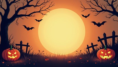 A spooky halloween scene with a full moon and pumpkins