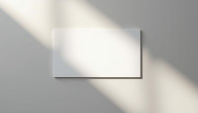 A blank canvas hangs on a wall, bathed in sunlight