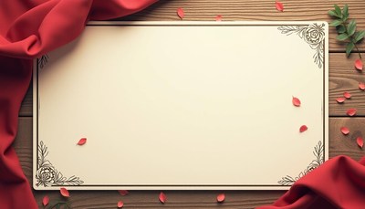 Floral-bordered whiteboard on wood with red fabric