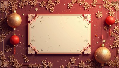 A blank sign decorated with red lanterns and flowers