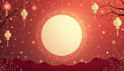 Bright full moon shines with festive lanterns