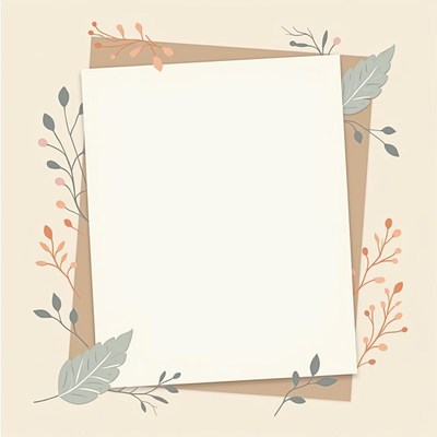 A white card with a beige border and floral accents