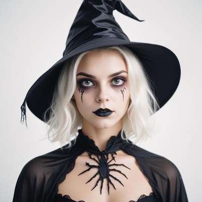 A woman dressed as a witch for halloween