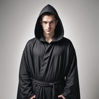 A man in a black robe stares intensely at the camera