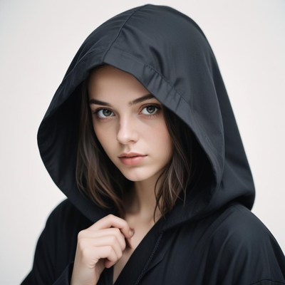 A woman with dark hair looks intently at the camera