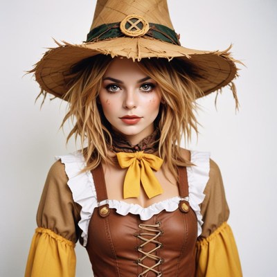 A woman in a straw hat and brown dress poses for a photo