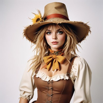 Woman in a straw hat with a sunflower poses
