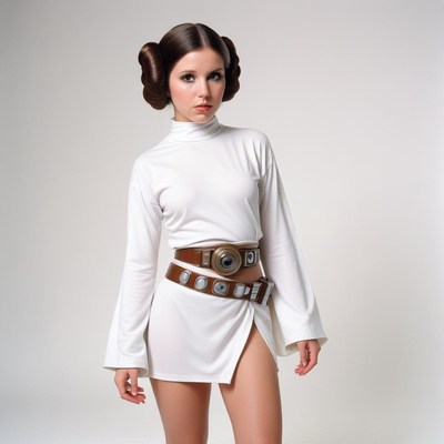 Woman in a white dress with a brown belt