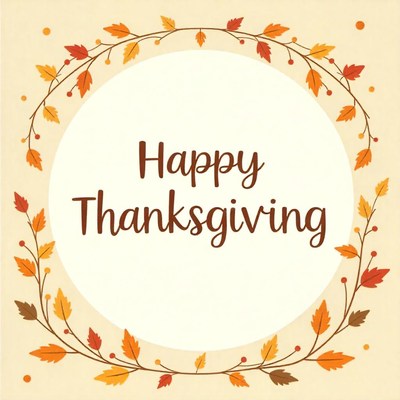 Happy thanksgiving wreath with autumn leaves