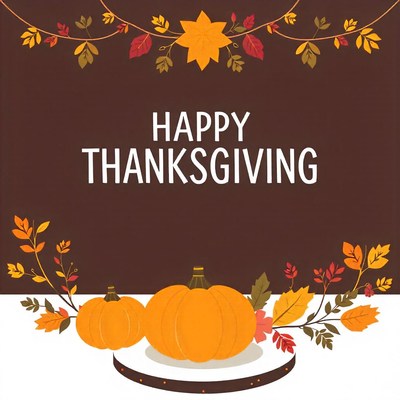 Happy thanksgiving with pumpkins and fall leaves