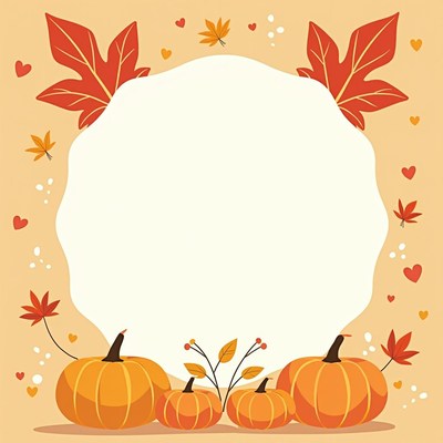 Fall pumpkins with leaves and hearts