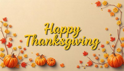 Happy thanksgiving, featuring pumpkins and fall leaves