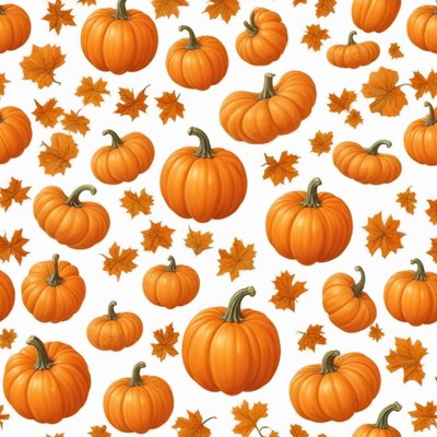 Pumpkins and leaves on a white background